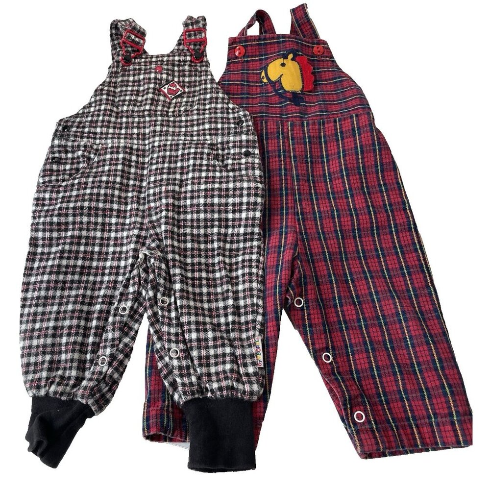 Vintage Baby Boys Overalls 12 Months Gymboree Healthtex Red Black Lot 80s 90s